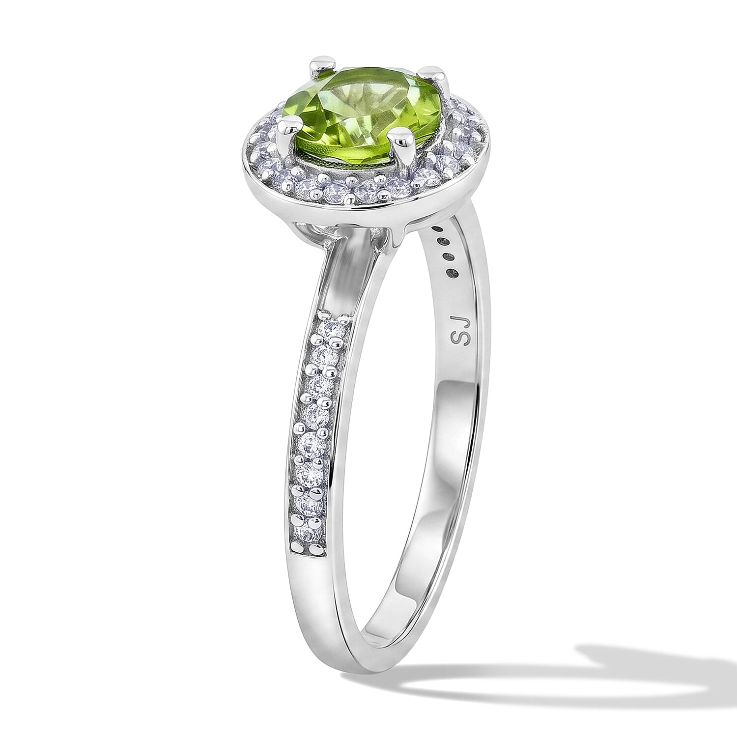 Hebei Peridot and Simulated Diamond 0.87 ctw Ring in Sterling Silver (Size 6.5)