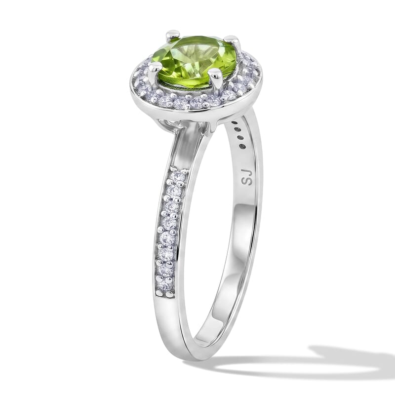 Hebei Peridot and Simulated Diamond 0.87 ctw Ring in Sterling Silver (Size 6.5)
