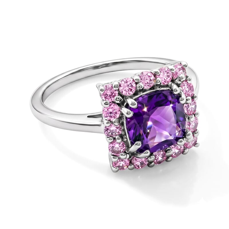 Amethyst and Simulated Pink Diamond 1.48 ctw Ring in Sterling Silver (Size 7.0)