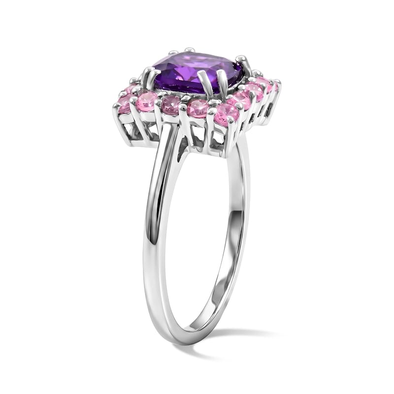 Amethyst and Simulated Pink Diamond 1.48 ctw Ring in Sterling Silver (Size 7.0)