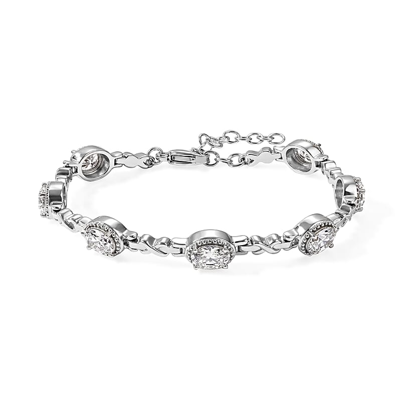 EverTrue Simulated Diamond Bracelet in Stainless Steel (6.50 In)