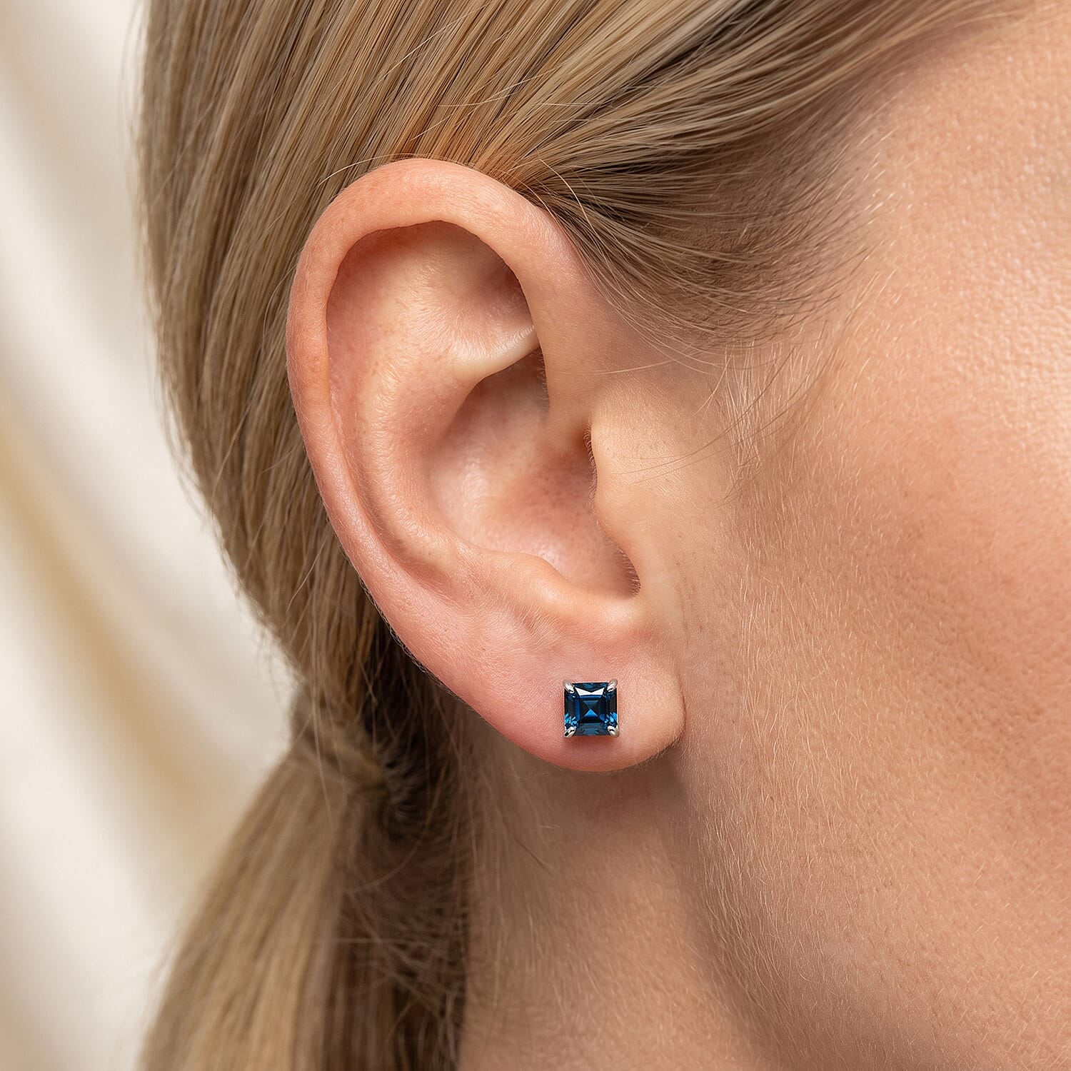 Luxuriant Asscher Cut Lab Grown Blue Diamond (VS) Imperial Blue Earrings in Rhodium Over Sterling Silver 2.00 ctw