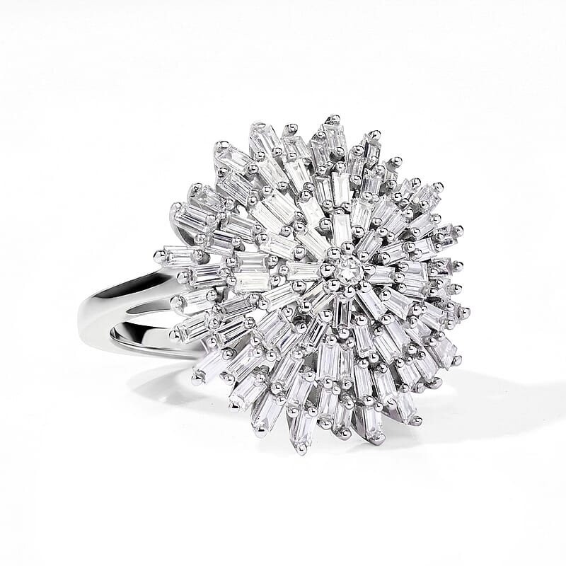 Luxuriant Lab Grown Diamond G-H SI 1.00 ctw Firecracker Ring in Rhodium Over Sterling Silver (Size 6.0)