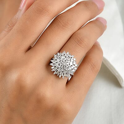 Luxuriant Lab Grown Diamond G-H SI 1.00 ctw Firecracker Ring in Rhodium Over Sterling Silver (Size 6.0)