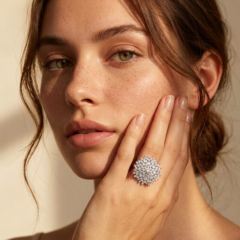 Doorbuster Luxuriant Lab Grown Diamond G-H SI 1.00 ctw Firecracker Flare Ring in Rhodium Over Sterling Silver (Size 6.0)