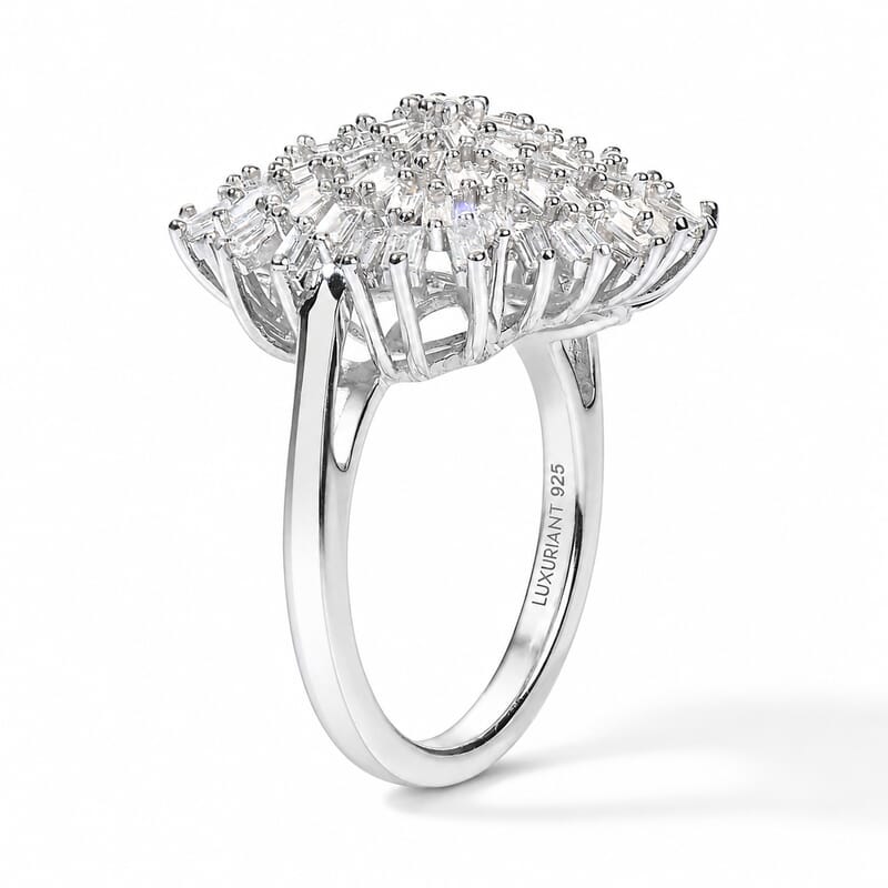 Doorbuster Luxuriant Lab Grown Diamond G-H SI 1.00 ctw Firecracker Flare Ring in Rhodium Over Sterling Silver (Size 6.0)