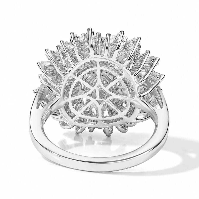Doorbuster Luxuriant Lab Grown Diamond G-H SI 1.00 ctw Firecracker Flare Ring in Rhodium Over Sterling Silver (Size 6.0)