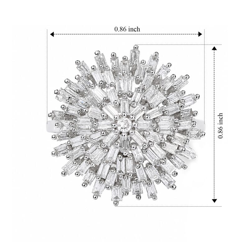 Doorbuster Luxuriant Lab Grown Diamond G-H SI 1.00 ctw Firecracker Flare Ring in Rhodium Over Sterling Silver (Size 6.0)