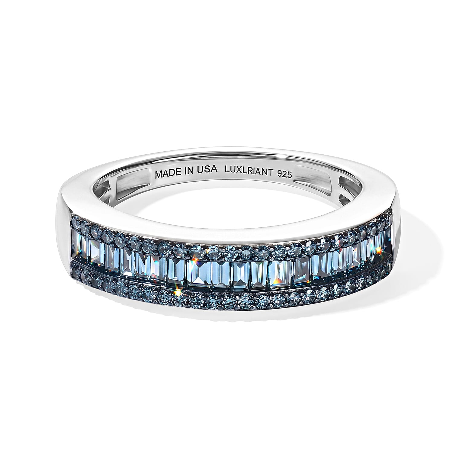 Luxuriant Lab Grown Blue Diamond (IR) (SI) Band Ring in Rhodium Over Sterling Silver (Size 10.0) 0.50 ctw