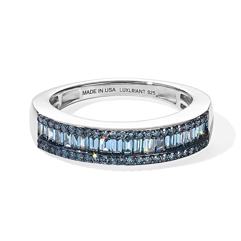 Luxuriant Lab Grown Blue Diamond (IR) (SI) Band Ring in Rhodium Over Sterling Silver (Size 10.0) 0.50 ctw