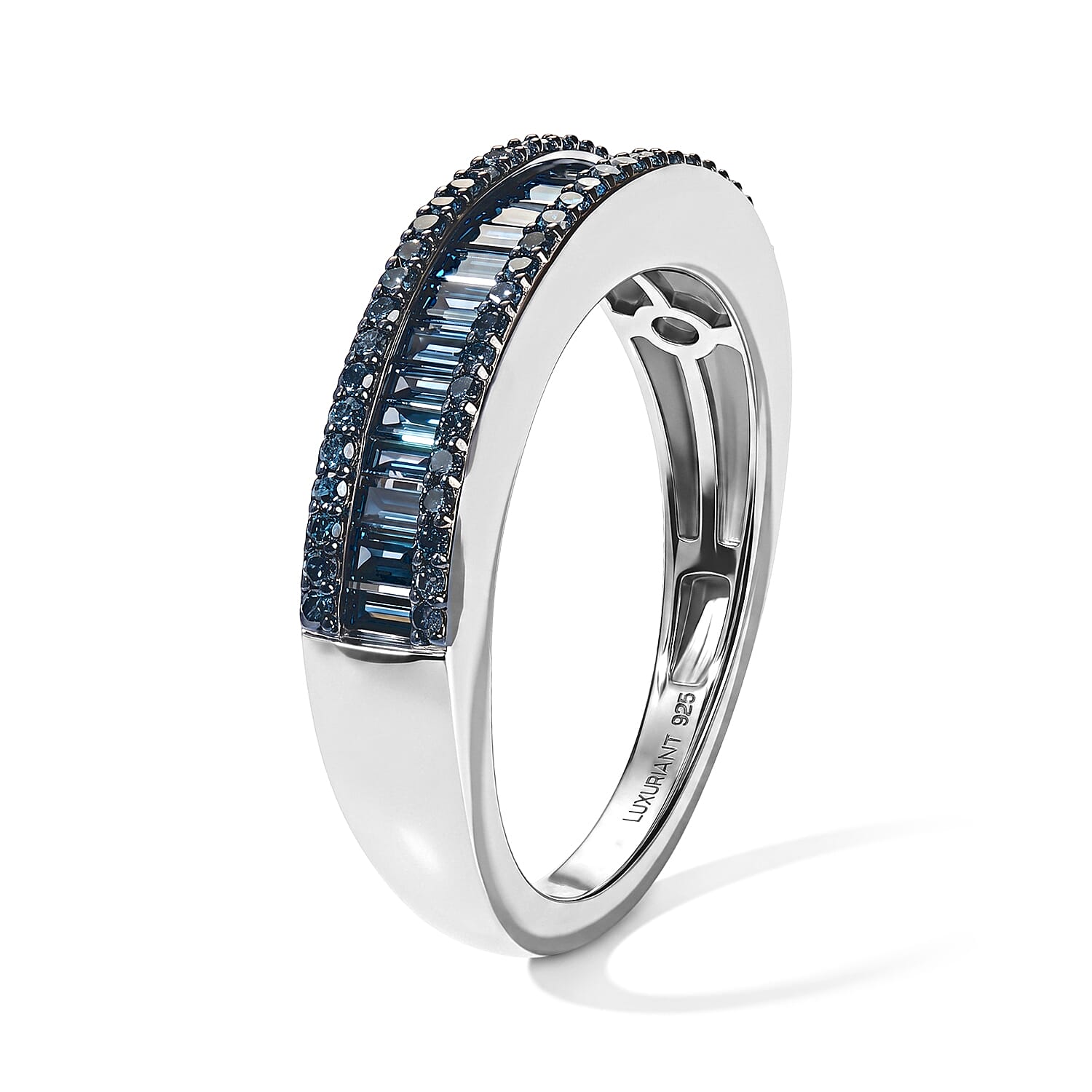 Luxuriant Lab Grown Blue Diamond (IR) (SI) Band Ring in Rhodium Over Sterling Silver (Size 10.0) 0.50 ctw