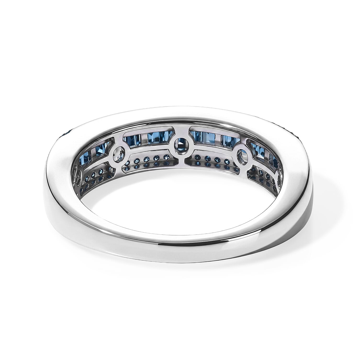 Luxuriant Lab Grown Blue Diamond (IR) (SI) Band Ring in Rhodium Over Sterling Silver (Size 10.0) 0.50 ctw
