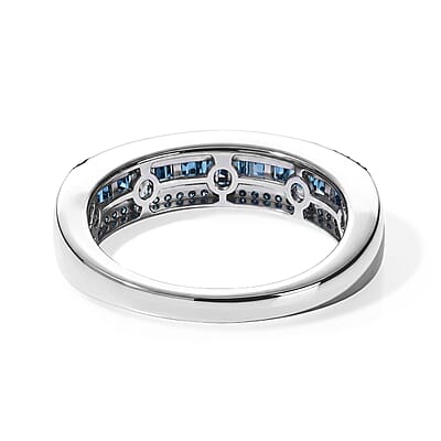 Luxuriant Lab Grown Blue Diamond (IR) (SI) Band Ring in Rhodium Over Sterling Silver (Size 10.0) 0.50 ctw