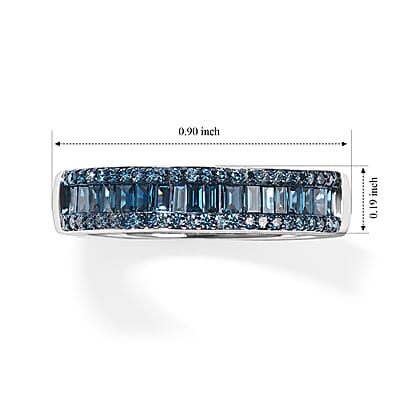 Luxuriant Lab Grown Blue Diamond (IR) (SI) Band Ring in Rhodium Over Sterling Silver (Size 10.0) 0.50 ctw