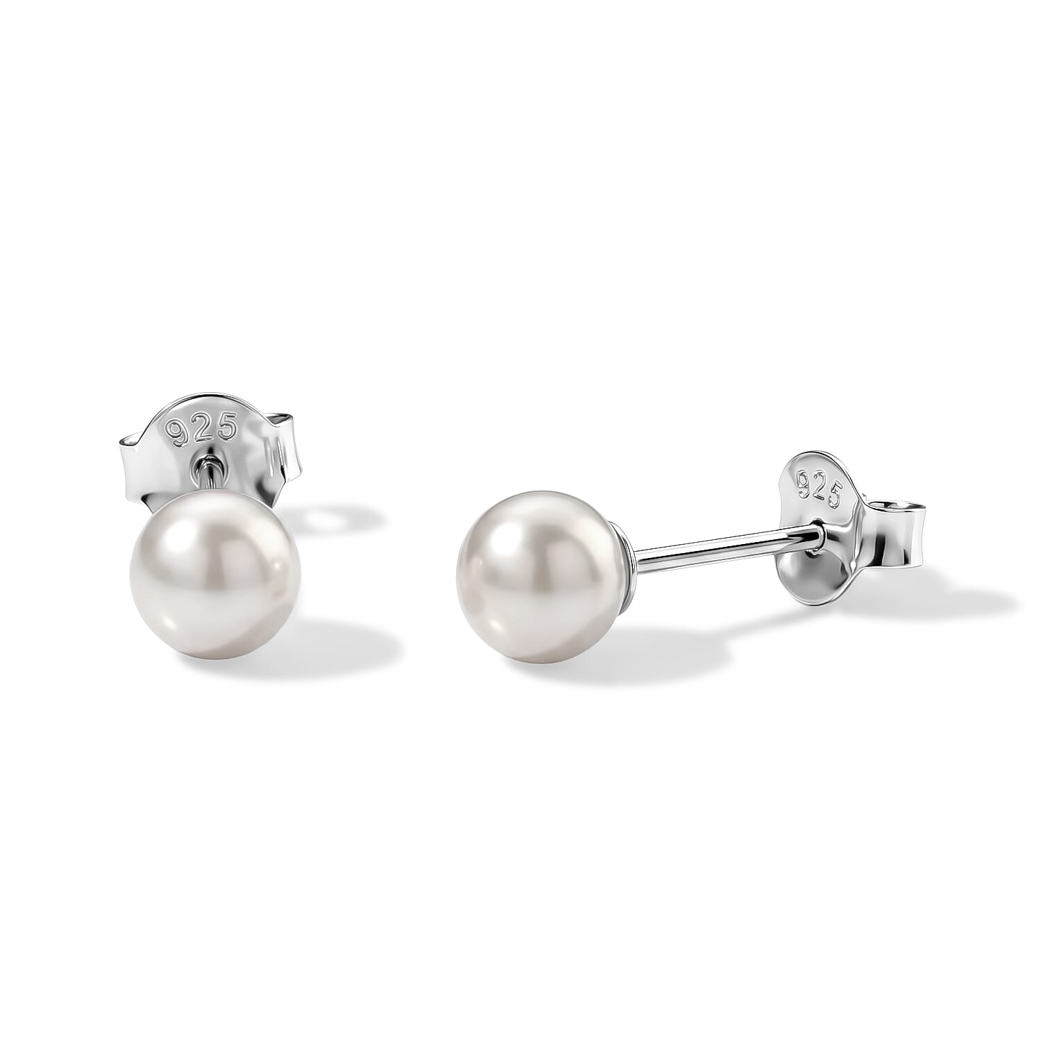 D'Joy Japanese Akoya Pearl 5-5.5mm Stud Earrings in Rhodium Over Sterling Silver