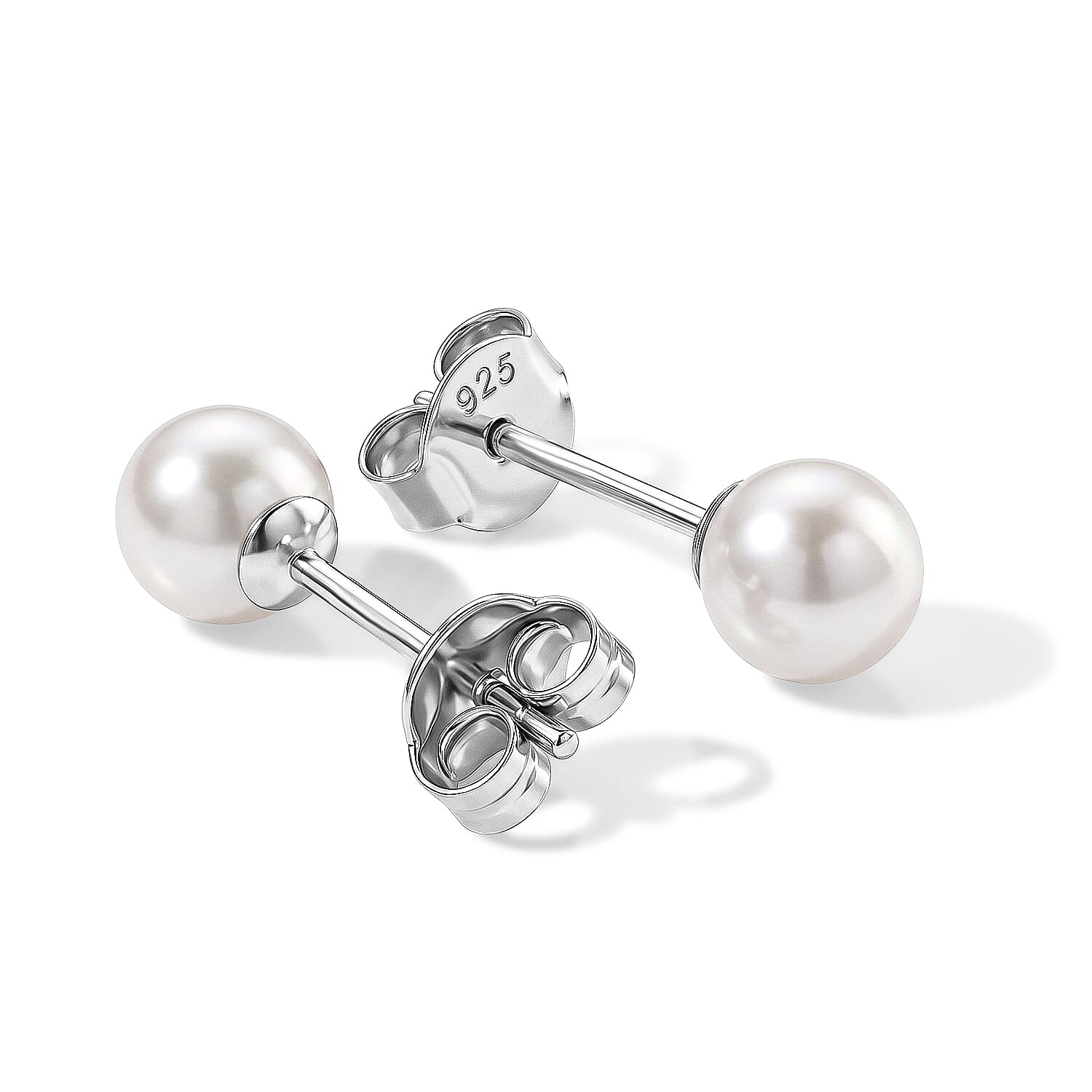 D'Joy Japanese Akoya Pearl Stud Earrings in Rhodium Over Sterling Silver