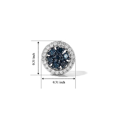 D'Joy Blue and White Diamond Cluster Earrings in Rhodium Over Sterling Silver
