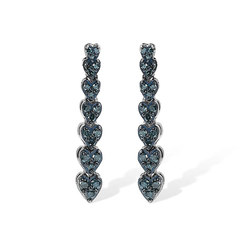 D'Joy Blue Diamond 0.50 ctw Dangling Earrings in Rhodium Over Sterling Silver
