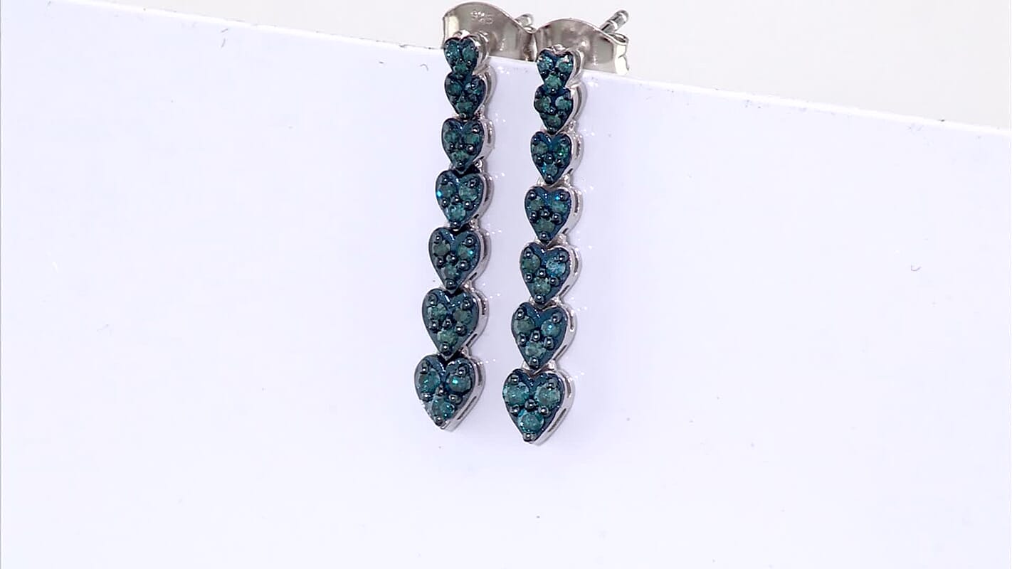 D''Joy Blue Diamond (IR) Dangling Earrings in Rhodium Over Sterling Silver 0.50 ctw