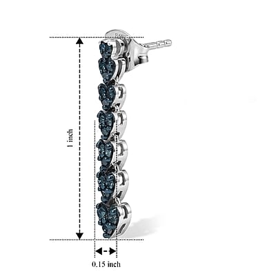D'Joy Blue Diamond 0.50 ctw Dangling Earrings in Rhodium Over Sterling Silver