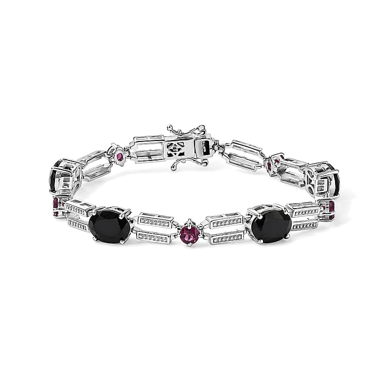 EverTrue Thai Black Spinel and Orissa Rhodolite Garnet 13.00 ctw Station Bracelet in Platinum Bond (6.50 In)