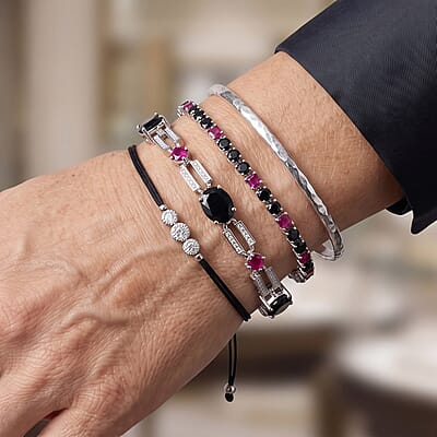 EverTrue Thai Black Spinel and Orissa Rhodolite Garnet 13.00 ctw Station Bracelet in Platinum Bond (6.50 In)