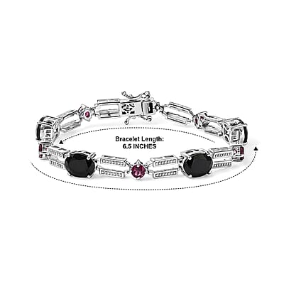 EverTrue Thai Black Spinel and Orissa Rhodolite Garnet 13.00 ctw Station Bracelet in Platinum Bond (6.50 In)