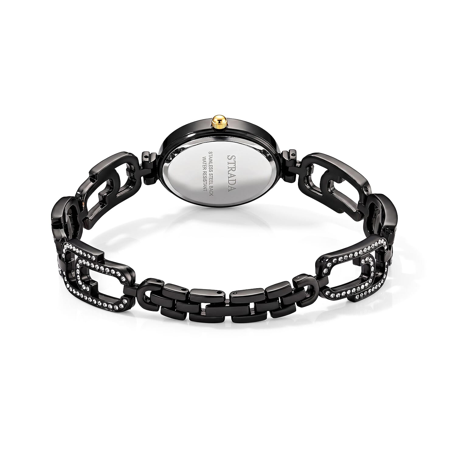Strada Austrian Crystal Japanese Movement Paperclip Bracelet Watch in Black Silvertone (7.5-8.5In)