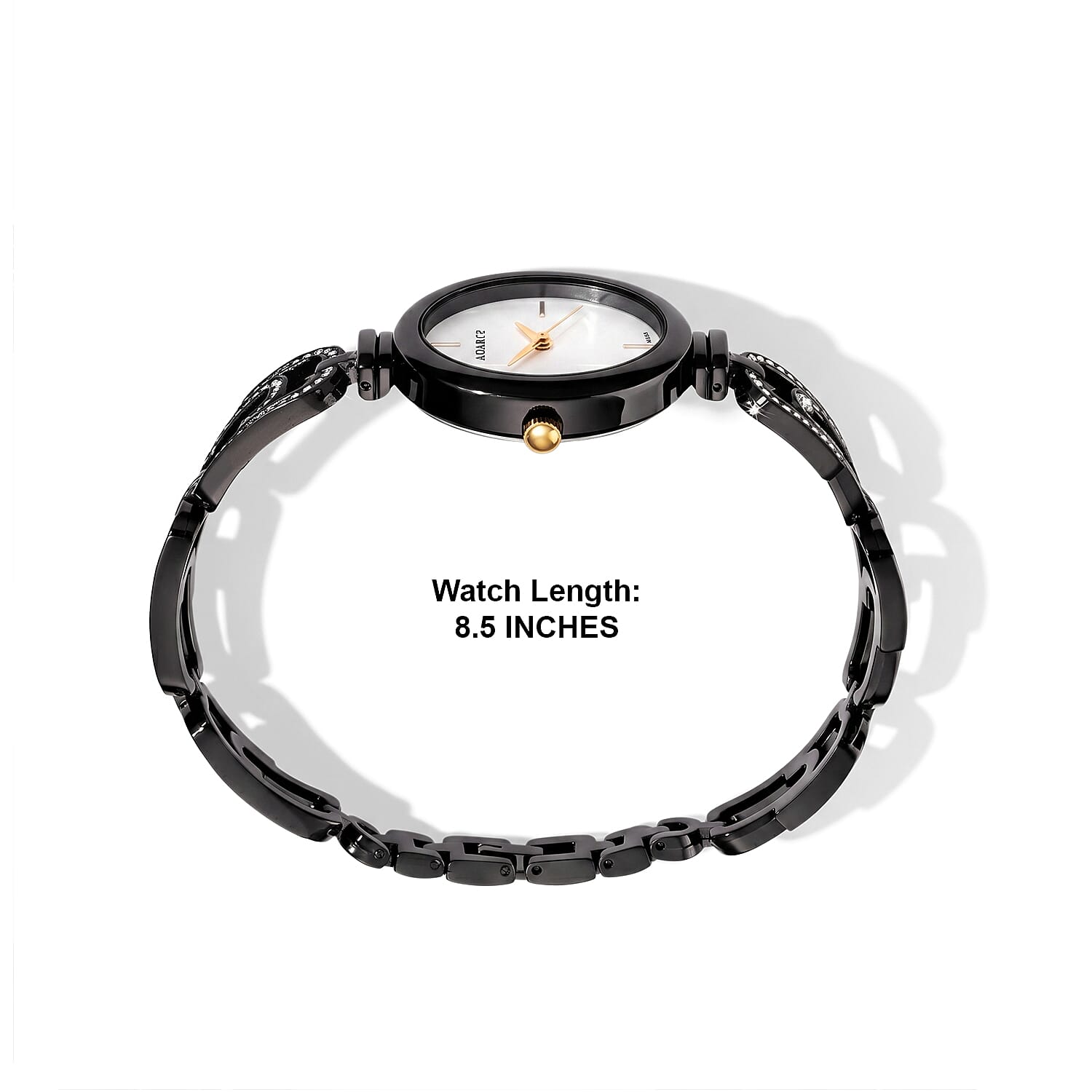 Strada Austrian Crystal Japanese Movement Paperclip Bracelet Watch in Black Silvertone (7.5-8.5In)