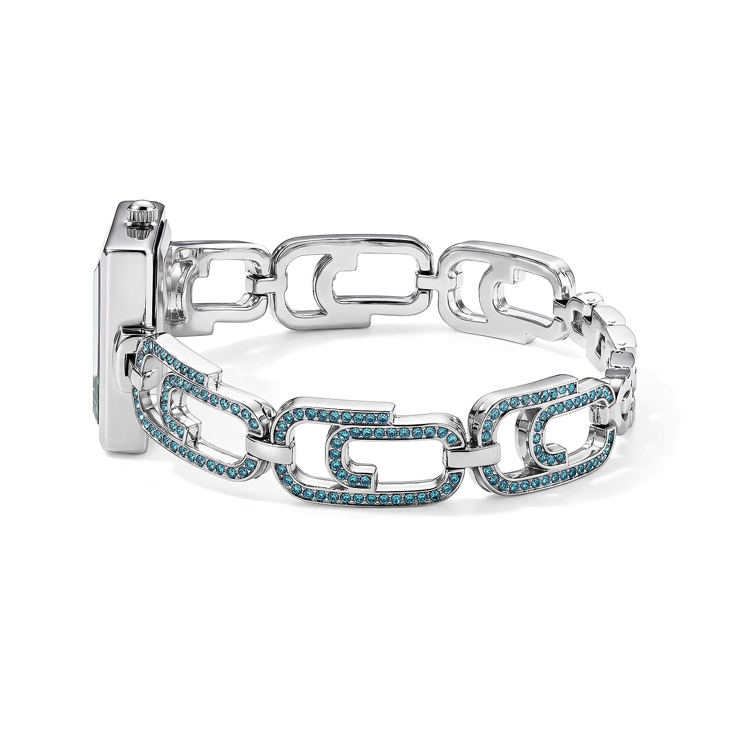 Strada Blue Austrian Crystal Japanese Movement Paperclip Bracelet Watch in Silvertone (7.5-8.5In)