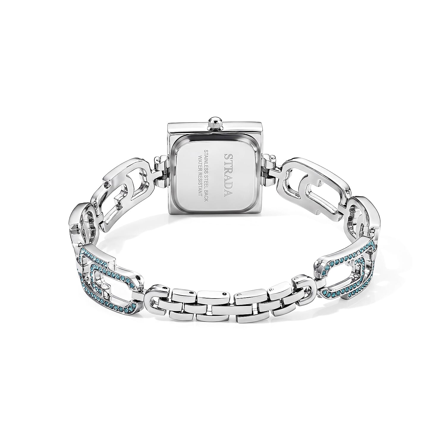 Strada Blue Austrian Crystal Japanese Movement Paperclip Bracelet Watch in Silvertone (7.5-8.5In)