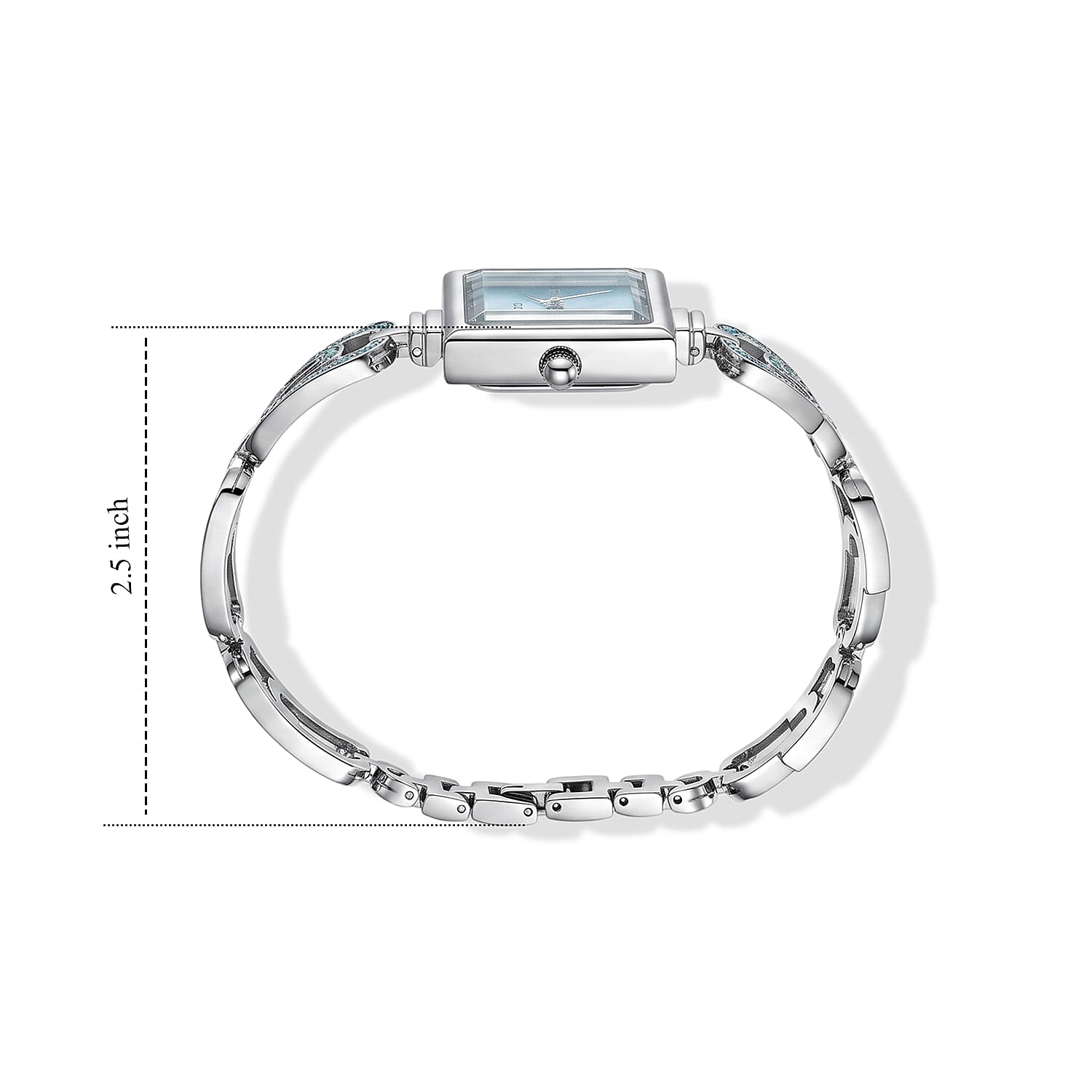 Strada Blue Austrian Crystal Japanese Movement Paperclip Bracelet Watch in Silvertone (7.5-8.5In)