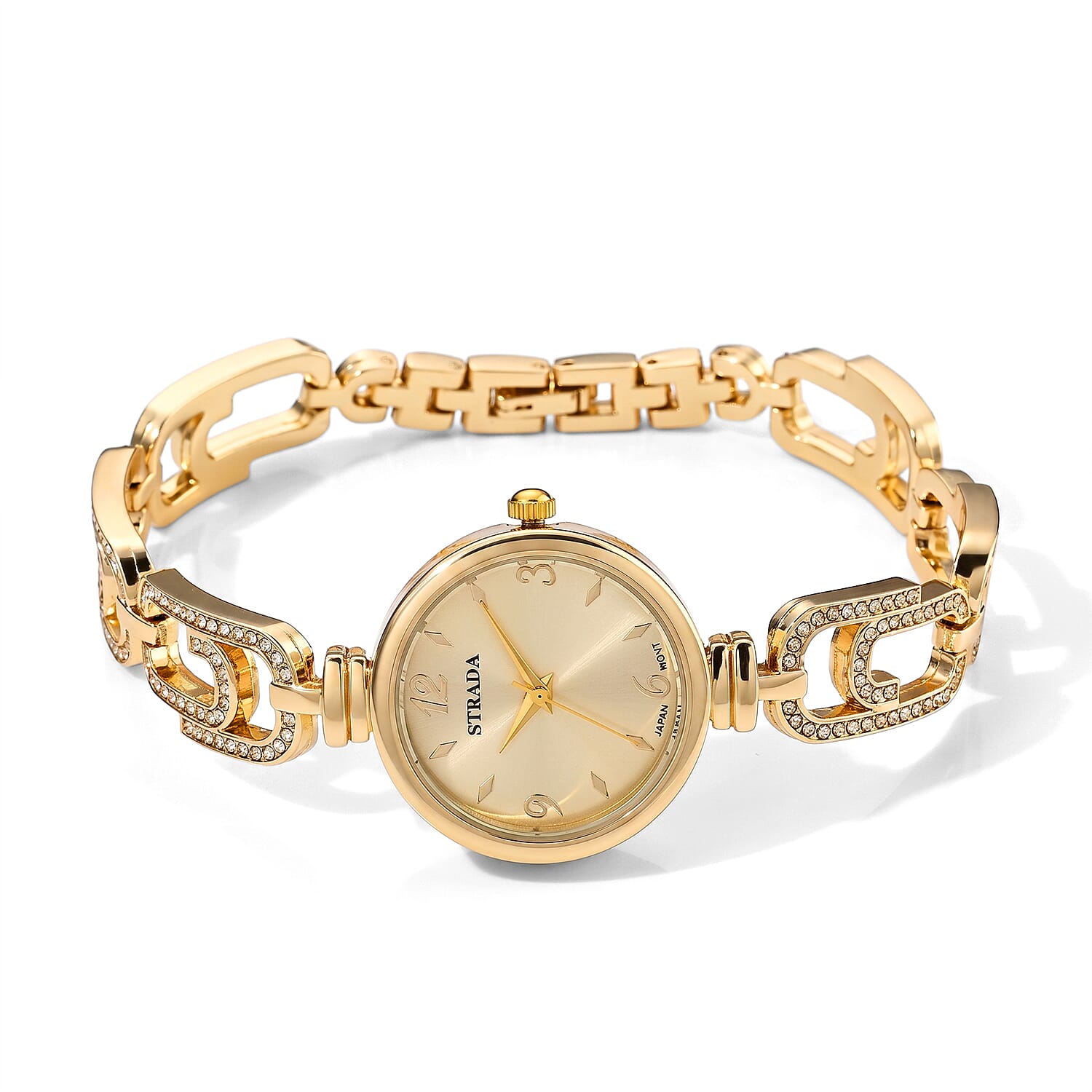Strada Yellow Austrian Crystal Japanese Movement Paperclip Bracelet Watch in Goldtone (7.5-8.5In)