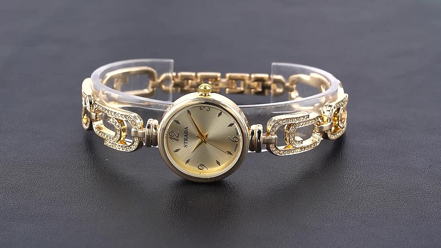 Strada Yellow Austrian Crystal Japanese Movement Paperclip Bracelet Watch in Goldtone (7.5-8.5In)
