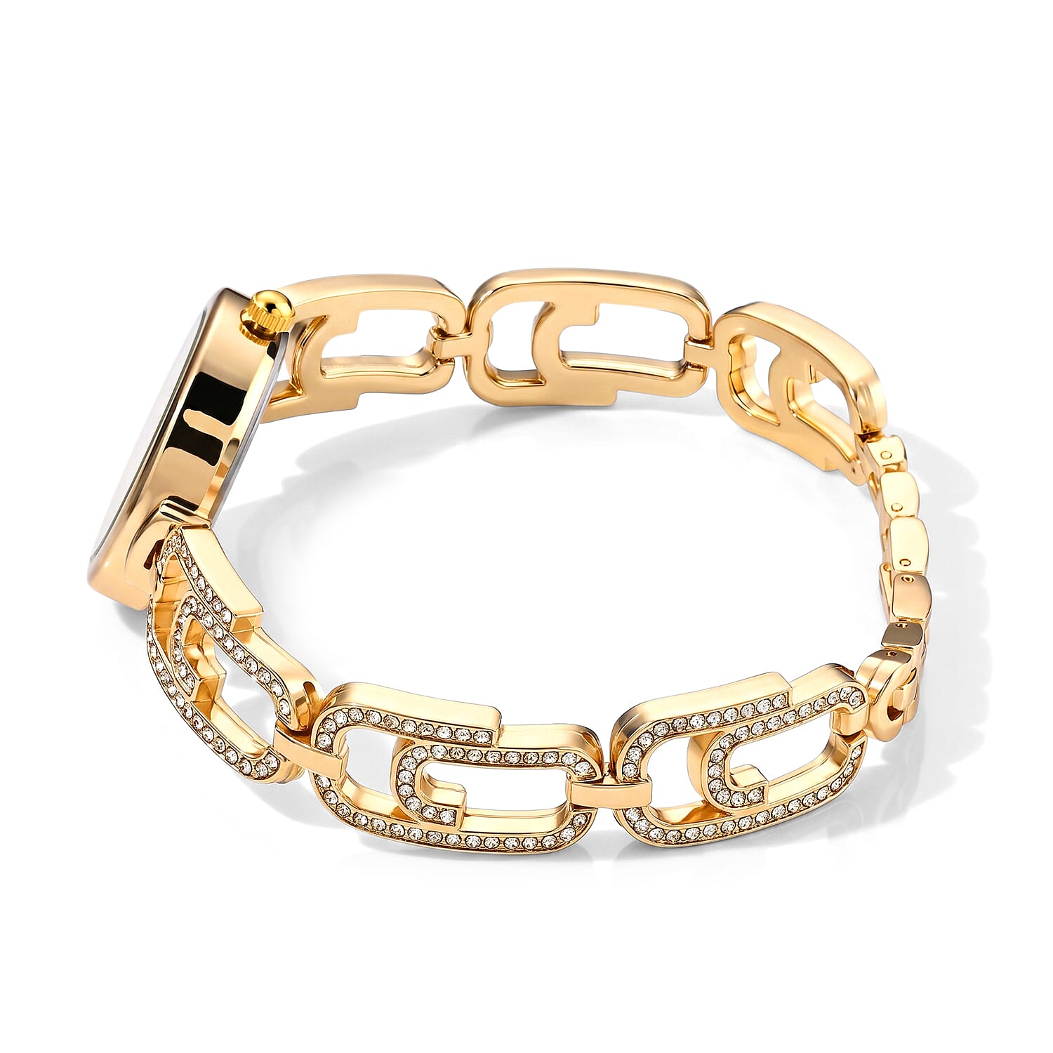 Strada Yellow Austrian Crystal Japanese Movement Paperclip Bracelet Watch in Goldtone (7.5-8.5In)