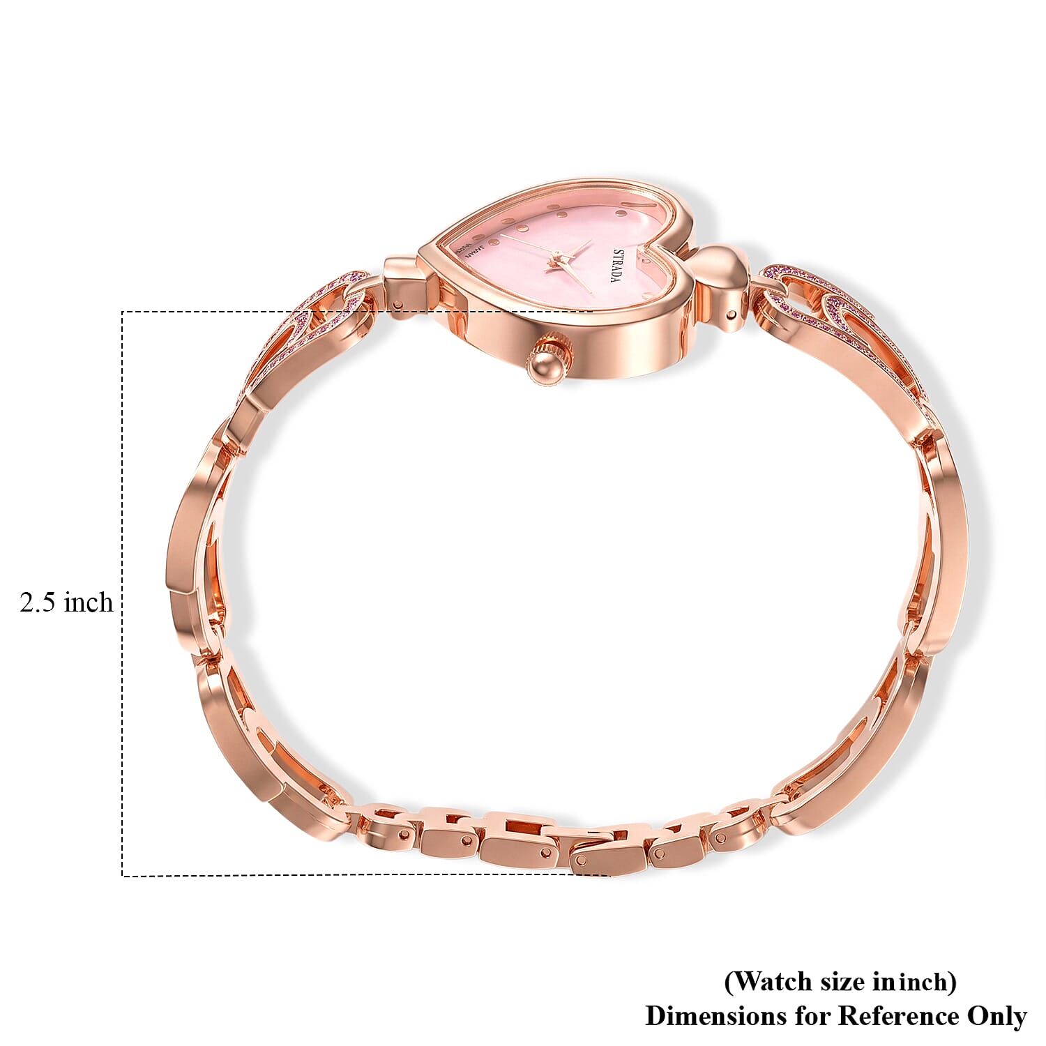 Strada Pink Austrian Crystal Japanese Movement Paperclip Bracelet Watch in Rosetone (7.5-8.5In)