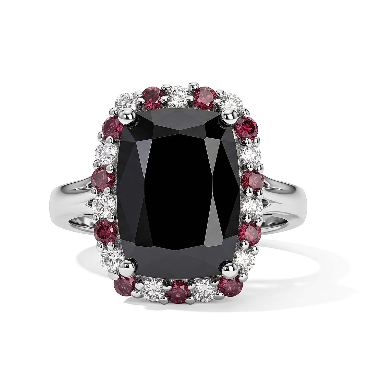 EverTrue Thai Black Spinel and Multi Gemstone 9.30 ctw Midnight Halo Ring in Platinum Bond (Size 6.0)