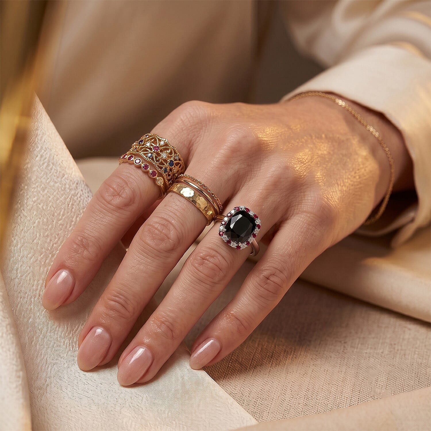 EverTrue Thai Black Spinel and Multi Gemstone 9.30 ctw Midnight Halo Ring in Platinum Bond (Size 6.0)