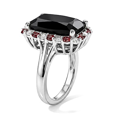 EverTrue Thai Black Spinel and Multi Gemstone 9.30 ctw Midnight Halo Ring in Platinum Bond (Size 6.0)