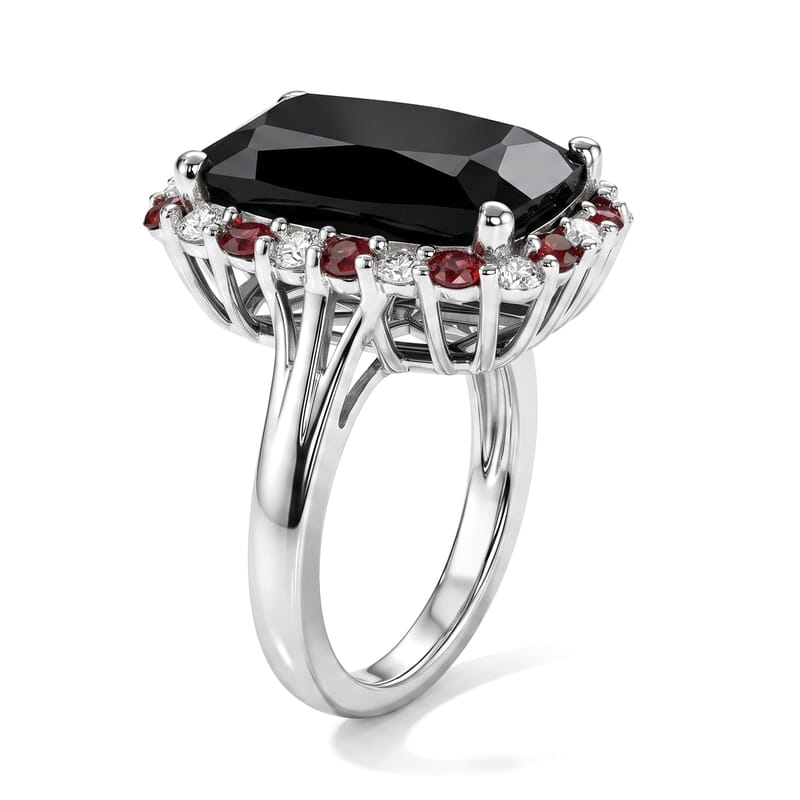 EverTrue Thai Black Spinel and Multi Gemstone 9.30 ctw Midnight Halo Ring in Platinum Bond (Size 6.0)