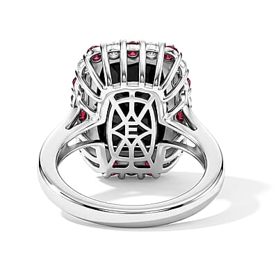 EverTrue Thai Black Spinel and Multi Gemstone 9.30 ctw Midnight Halo Ring in Platinum Bond (Size 6.0)