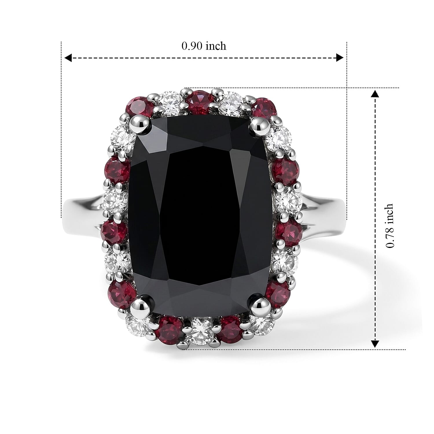 EverTrue Thai Black Spinel and Multi Gemstone 9.30 ctw Midnight Halo Ring in Platinum Bond (Size 6.0)