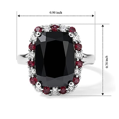 EverTrue Thai Black Spinel and Multi Gemstone 9.30 ctw Midnight Halo Ring in Platinum Bond (Size 6.0)