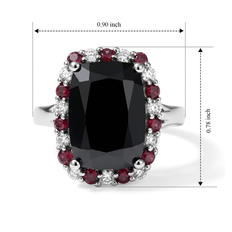 EverTrue Thai Black Spinel and Multi Gemstone 9.30 ctw Midnight Halo Ring in Platinum Bond (Size 6.0)