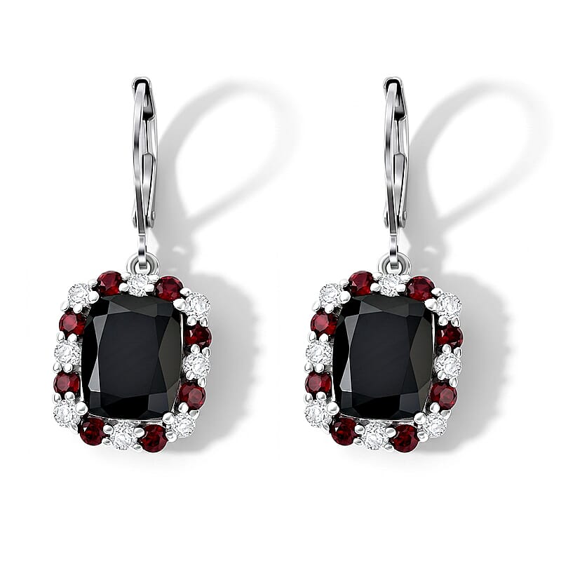 EverTrue Thai Black Spinel and Multi Gemstone 10.30 ctw Earrings in Platinum Bond