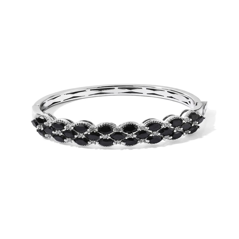 EverTrue Thai Black Spinel and White Zircon 8.50 ctw Royal Court Bangle Bracelet in Platinum Bond (6.50 In)