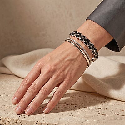 EverTrue Thai Black Spinel and White Zircon 8.50 ctw Bangle Bracelet in Platinum Bond (6.50 In)