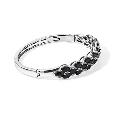 EverTrue Thai Black Spinel and White Zircon 8.50 ctw Bangle Bracelet in Platinum Bond (6.50 In)