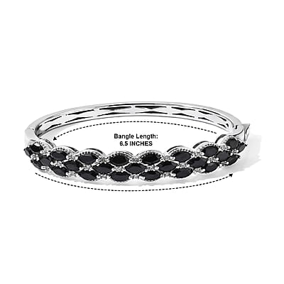 EverTrue Thai Black Spinel and White Zircon 8.50 ctw Bangle Bracelet in Platinum Bond (6.50 In)