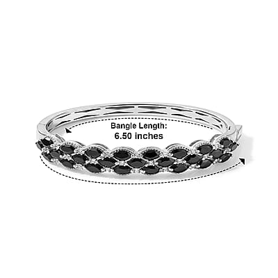 EverTrue Thai Black Spinel and White Zircon 8.50 ctw Bangle Bracelet in Platinum Bond (6.50 In)